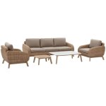 Salon de jardin manissa 5 places en polyester recycl aluminium et rsine tresse - hespride