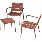 Salon de jardin en m�tal - 2 fauteuils bas empilables et une table d'appoint carr�e - terracotta - mirmande ...