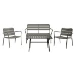 Salon de jardin en m�tal : un banc, 2 fauteuils bas et une table basse - gris anthracite - mirmande de ...