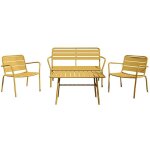 Salon de jardin en m�tal : un banc, 2 fauteuils bas et une table basse - jaune moutarde - mirmande de ...