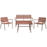 Salon de jardin en m�tal : un banc, 2 fauteuils bas et une table basse - terracotta - mirmande de mylia ...