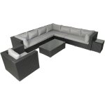 Concept - usine - salento - salon de jardin panoramique 8 places en rsine tresse noir et gris