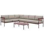 Salon de jardin modulable en aluminium : 1 canap d'angle relevable + 1 table basse - terracotta et coussins ...