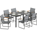 Salon de jardin - outsunny - 7 pi�ces pour 6 personnes - table verre - acier - terrasse - gris