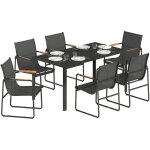 Salon de jardin - outsunny - 7 pi�ces - table et chaises - acier et verre - 6 personnes - noir