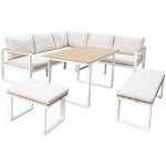 Salon de jardin pampas 8 places en bois d'acacia et aluminium. coussins beiges en polyester. avec table ...
