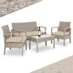 Salon de jardin en polyrotin 4 personnes 2 chaises 1 banc meubles d'extrieur jardin terrasse balcon ...