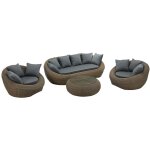 Salon de jardin en r�sine tress�e naturel fonc� : canap�, 2 fauteuils et table basse - whiteheaven de ...