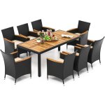 Costway salon de jardin en rotin 9 pi�ces pour 8 personnes plateau de table en acacia, ensemble de salle ...