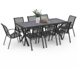 Idmarket - salon de jardin santorin table 190 cm pieds en croix et 8 chaises empilables gris anthracite ...