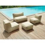 Salon de jardin en tissu 5 places : 1 canap�, 2 fauteuils et un pouf - beige - noumara de mylia