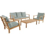 Salon de jardin ushuaia 5 places vert de gris en bois d'acacia. un canap�. une table. deux fauteuils