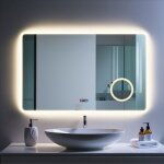 Saniland miroir led multifonction 3 en 1 - horloge int�gr�e, �clairage 3 couleurs et miroir grossissant ...