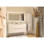Sanitaire - meuble double vasque luna blanc brillant 120cm avec miroir reflet