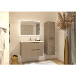Meuble vasque luna tissé lin 80cm avec miroir reflet Meuble vasque luna tissé lin 80cm avec miroir reflet