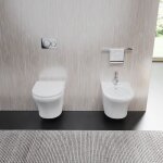 Sanitaire suspendu sans rebord en céramique blanc brillant avec wc, bidet et couvercles soft - close ... Sanitaire suspendu sans rebord en céramique blanc brillant avec wc, bidet et couvercles soft - close ...