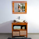 Saniteck - ensemble meuble vasque salle de bain 85 cm en bois teck new savanah avec miroir taille - meuble ...
