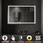 Saniverre - cimeo miroir lumineux led frontale tactile + antibue dimensions - 90 x 120 cm