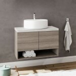 Saniverre - oslo meuble 2 portes pour vasque  poser largeur 80 cm chne fum & plan gris bton