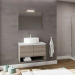 Saniverre - oslo meuble 2 portes pour vasque  poser largeur 80 cm + miroir chne fum & plan gris bton ...