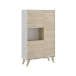 Buffet haut 3 portes - d�cor chene et blanc - ness - l 81 x p 43 x h 135 cm