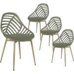 Saori - lot de 4 chaises de jardin coque plastique ajourée vert olive pieds métal Saori - lot de 4 chaises de jardin coque plastique ajourée vert olive pieds métal