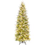 Sapin de no�l artificiel de 190 cm, arbre de no�l � charni�res floqu� de neige, 671 pointes, 60 pommes ...