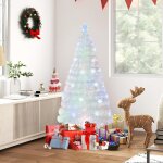 Sapin de nol artificiel blanc 180 cm avec lumires et dcorations en fibre optique : 1 toile led et ...