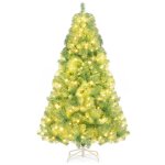 Sapin de nol artificiel  fibre optique pr - clair 210 cm, blanc avec feuilles irises