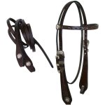 Marrone - bridon western triple s en cuir amricain  larges entretoises et dcorations de basket, complet ...