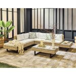 Sashi ? salon de jardin d'angle en r�sine beige et grise ? 5 places - coussins gris clair et table incluse ...