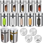 Saupoudreuses � �pices, lot de 12, 3 tailles de d�bit, fen�tre de contr�le, herbes, verre, acier inoxydable(10 ...