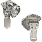 Schnauzer, schnauzer i - broche avec clip, porte - numro de dpart, badge argent pour expositions canines ...