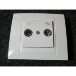 Prise tv - fm interm�diaire (passage) blanc brilant complet avec support et plaque unica schneider