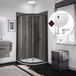 Accès d'angle arrondi 90 x 90 x 190 cm avec portes de douche coulissantes + receveur, verre 5 mm transparent ... Accès d'angle arrondi 90 x 90 x 190 cm avec portes de douche coulissantes + receveur, verre 5 mm transparent ...