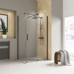 Schulte - porte de douche coulissante + paroi de retour fixe, 140 x 90 x 200 cm, verre 8 mm, profil ...