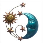 Sculpture murale en m�tal au motif de soleil et de lune - d�coration murale pour l'ext�rieur, le salon, ...