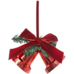 Suspension de no�l 2 cloches rouge brillant avec d�co et noeud velours h 20 cm - feeric christmas