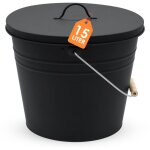 Spetebo - seau d�coratif en zinc ovale avec poign�e en bois et couvercle ? 15 l ? noir ? seau en m�tal ...