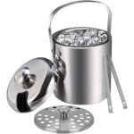 Seau � glace isotherme avec pinces poign�e couvercle 1, 3l double paroi en acier inoxydable sceaux � ...