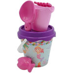 Seau de plage ecoiffier 17 cm pirate & sir�ne avec tamis, pelle, r�teau et moule poisson - rose / violet ...