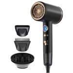 Seche cheveux ionique professionnel avec moteur ac 2200 w, diffuseur de cheveux 4 en 1, bouton chaud ...