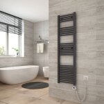 Sèche serviette électrique 140 x 40 cm, anthracite tubes ronds radiateur mural salle de bain avec timing ... Sèche serviette électrique 140 x 40 cm, anthracite tubes ronds radiateur mural salle de bain avec timing ...