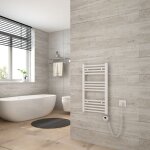 Sèche serviette électrique 140 x 40 cm, blanc tubes ronds radiateur mural salle de bain avec timing elément ... Sèche serviette électrique 140 x 40 cm, blanc tubes ronds radiateur mural salle de bain avec timing elément ...