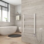 Sèche serviette électrique 140 x 50 cm, blanc tubes ronds radiateur mural salle de bain avec timing elément ... Sèche serviette électrique 140 x 50 cm, blanc tubes ronds radiateur mural salle de bain avec timing elément ...