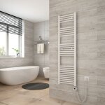 Sèche serviette électrique 70 x 40 cm, blanc tubes ronds radiateur mural salle de bain avec timing elément ... Sèche serviette électrique 70 x 40 cm, blanc tubes ronds radiateur mural salle de bain avec timing elément ...