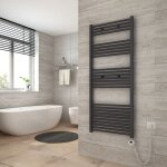 Sèche serviette électrique 70 x 60 cm, anthracite tubes ronds radiateur mural salle de bain avec timing ... Sèche serviette électrique 70 x 60 cm, anthracite tubes ronds radiateur mural salle de bain avec timing ...