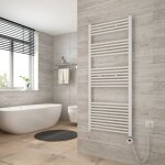 Sèche serviette électrique 70 x 60 cm, blanc tubes ronds radiateur mural salle de bain avec timing elément ... Sèche serviette électrique 70 x 60 cm, blanc tubes ronds radiateur mural salle de bain avec timing elément ...
