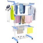 Sechoir � linge �tendoir pliable ailes lat�rales sur 4 niveaux, s�choir � v�tements inox avec 4 roulettes, ...