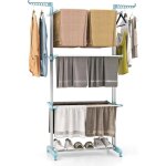Costway - sechoir  linge pliable 3 niveaux, tendoir linge  roulettes en mtal, sechoir tancarville ...